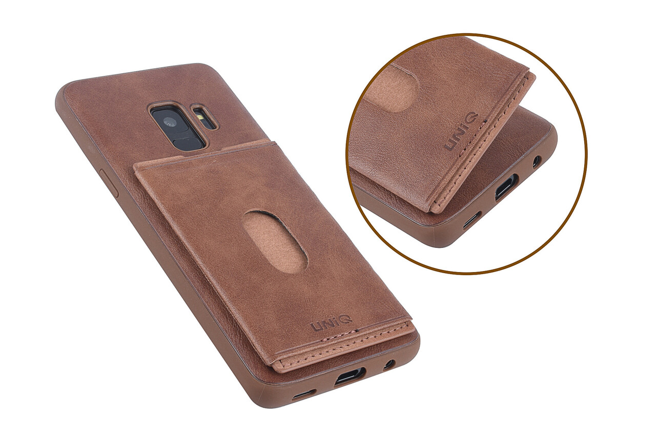 UNIQ Accessory UNIQ Accessory Galaxy S9 Kunstleer Backcover hoesje met portemonnee - Bruin UNIQ Accessory UNIQ Accessory Galaxy S9 Kunstleer Backcover hoesje met portemonnee - Bruin
