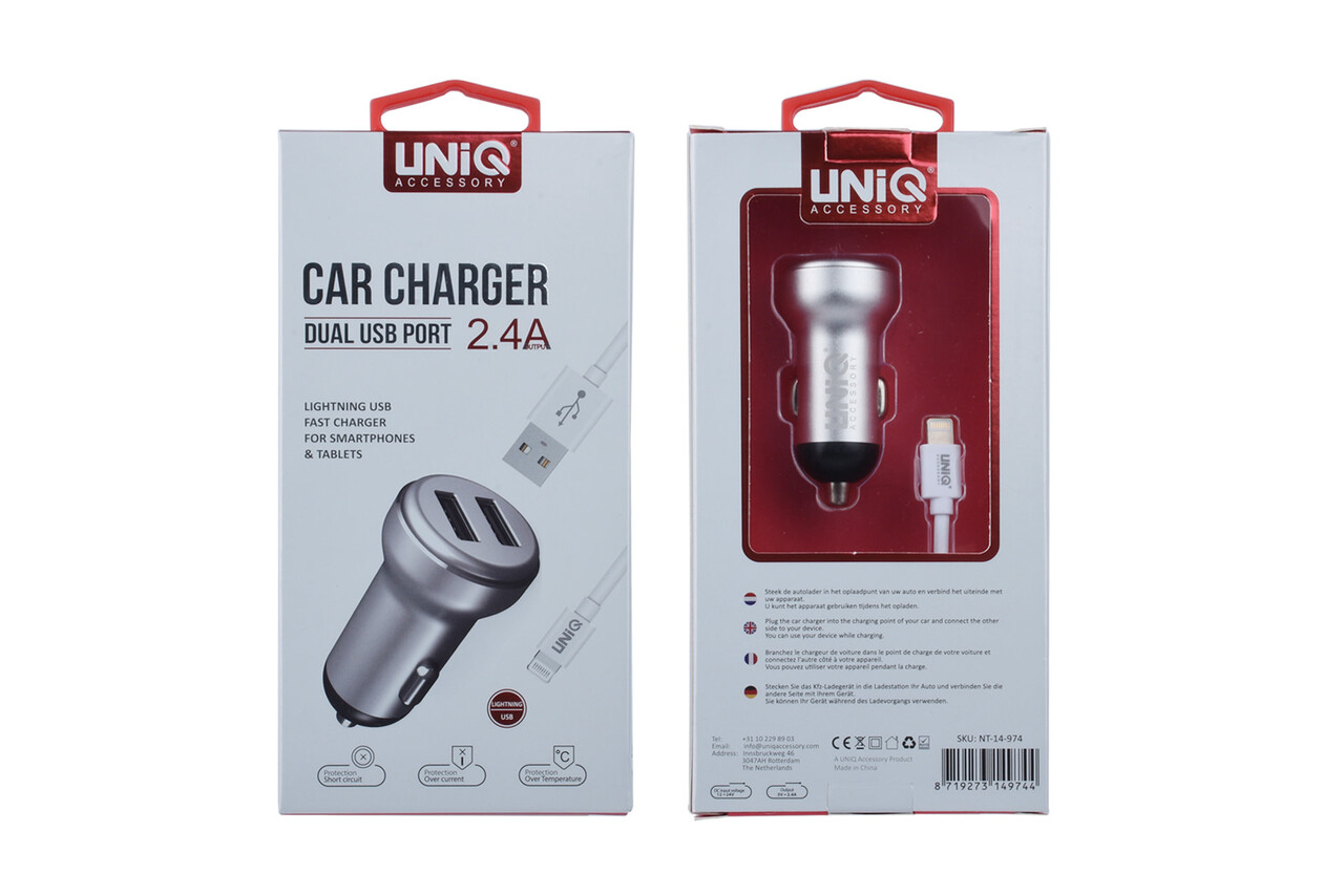 UNIQ Accessory UNIQ Accessory Car charger for Apple Lightning 2x USB - Silver UNIQ Accessory UNIQ Accessory Car charger for Apple Lightning 2x USB - Silver