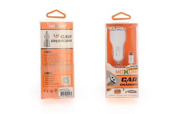 Moxom Car Charger - Micro USB 2.4A - White