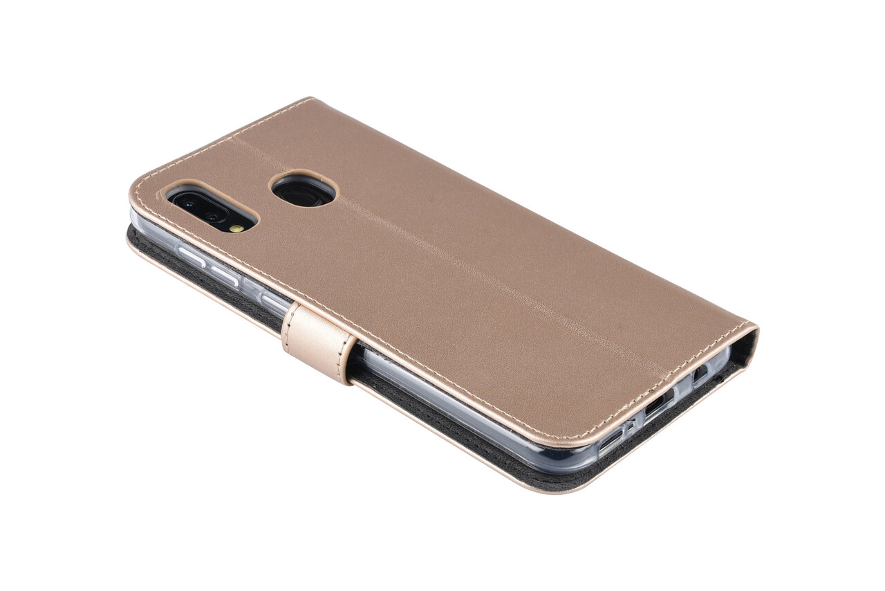 Samsung Galaxy A30 Kartenhalter Gold Book-Case hul -Magnetverschluss - Kunststof;TPU Samsung Galaxy A30 Kartenhalter Gold Book-Case hul -Magnetverschluss - Kunststof;TPU