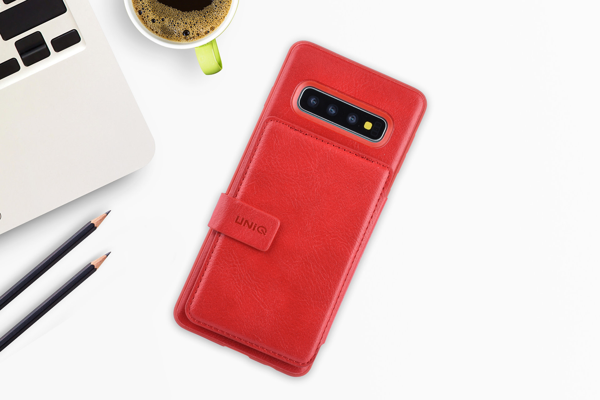 UNIQ Accessory UNIQ Accessory Galaxy S10 Kunstleer Backcover hoesje met clip pasjeshouder - Rood