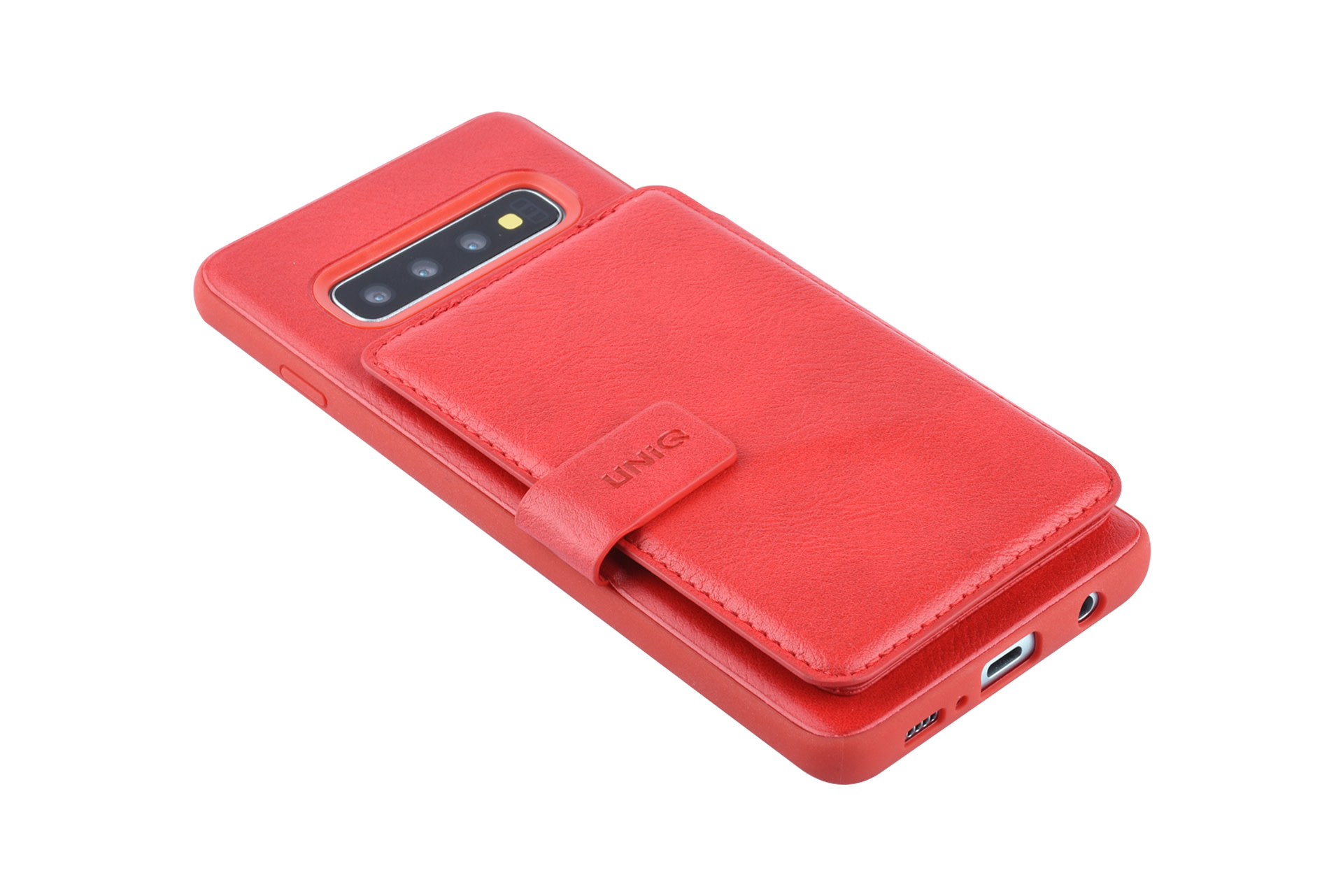 UNIQ Accessory UNIQ Accessory Galaxy S10 Kunstleer Backcover hoesje met clip pasjeshouder - Rood, foto 3 van 6