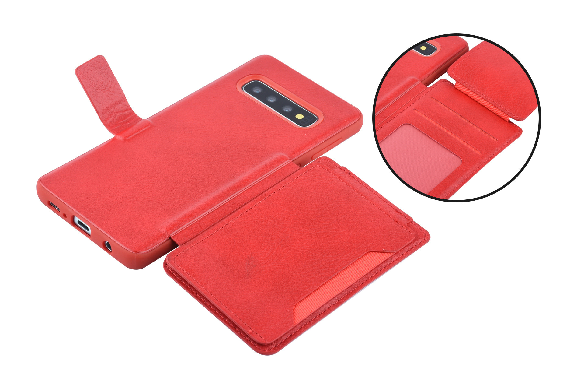 UNIQ Accessory UNIQ Accessory Galaxy S10 Kunstleer Backcover hoesje met clip pasjeshouder - Rood, foto 6 van 6