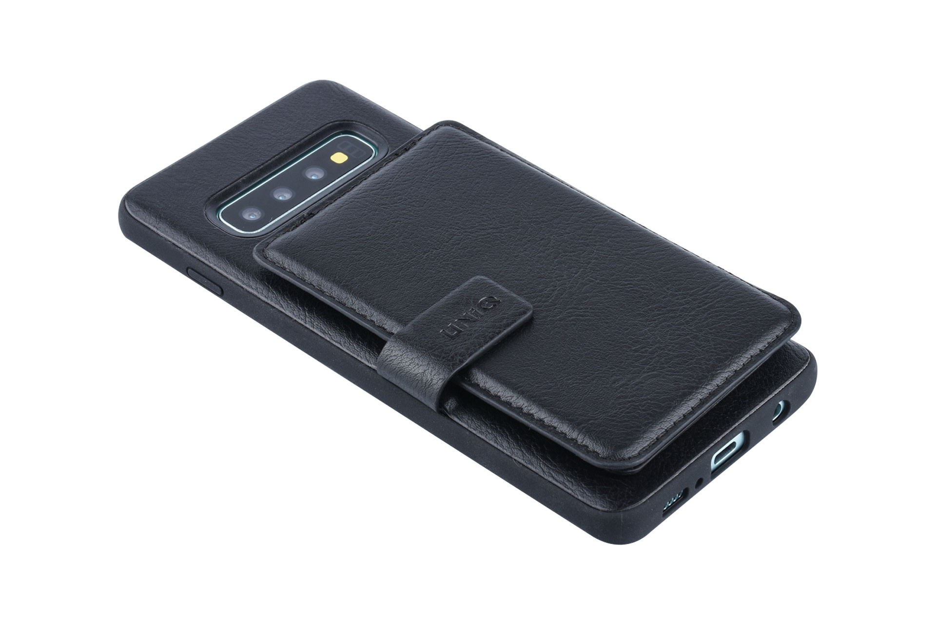UNIQ Accessory UNIQ Accessory Galaxy S10 Plus Kunstleer Backcover hoesje met clip pasjeshouder - Zwart, foto 4 van 6