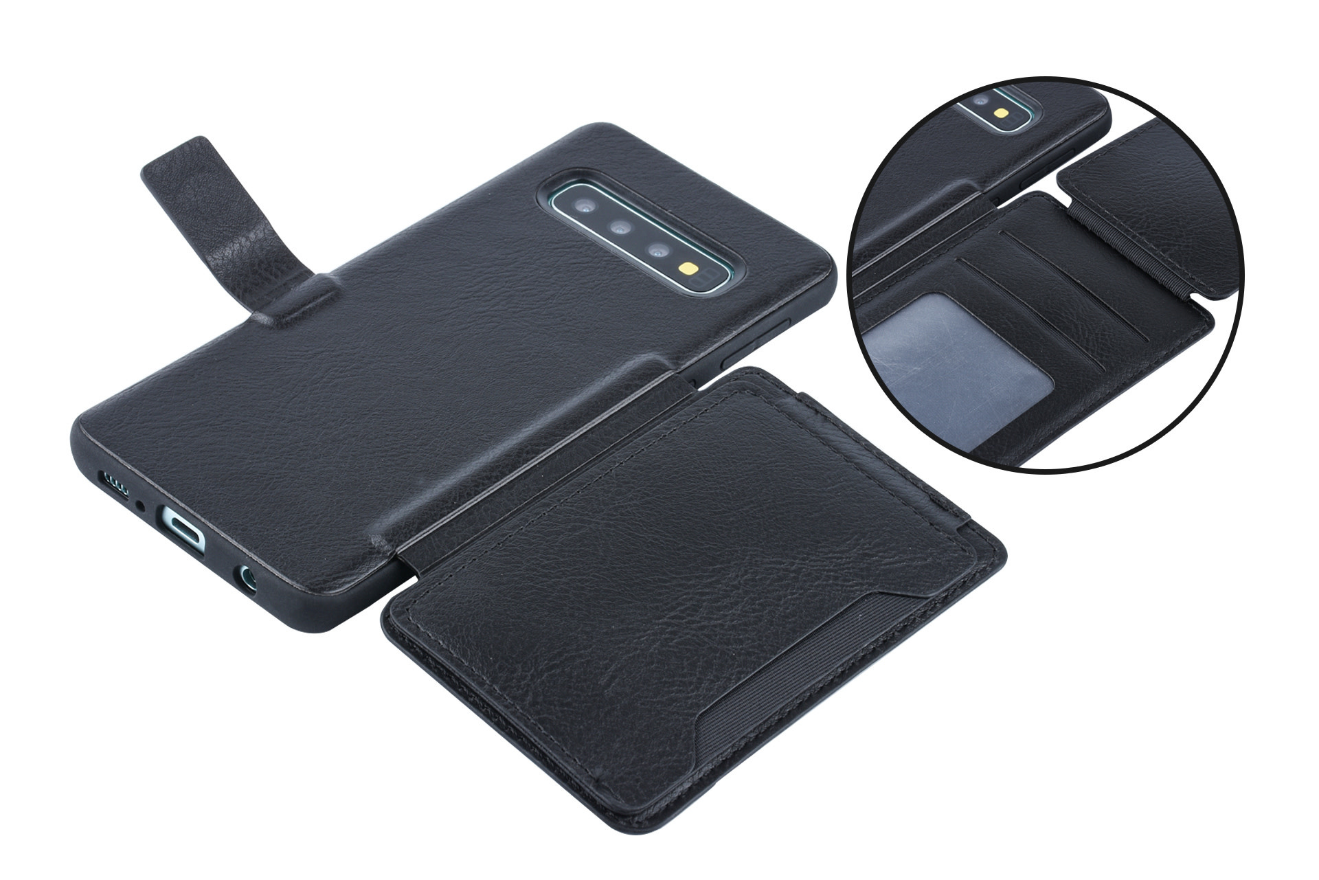 UNIQ Accessory UNIQ Accessory Galaxy S10 Plus Kunstleer Backcover hoesje met clip pasjeshouder - Zwart, foto 5 van 6