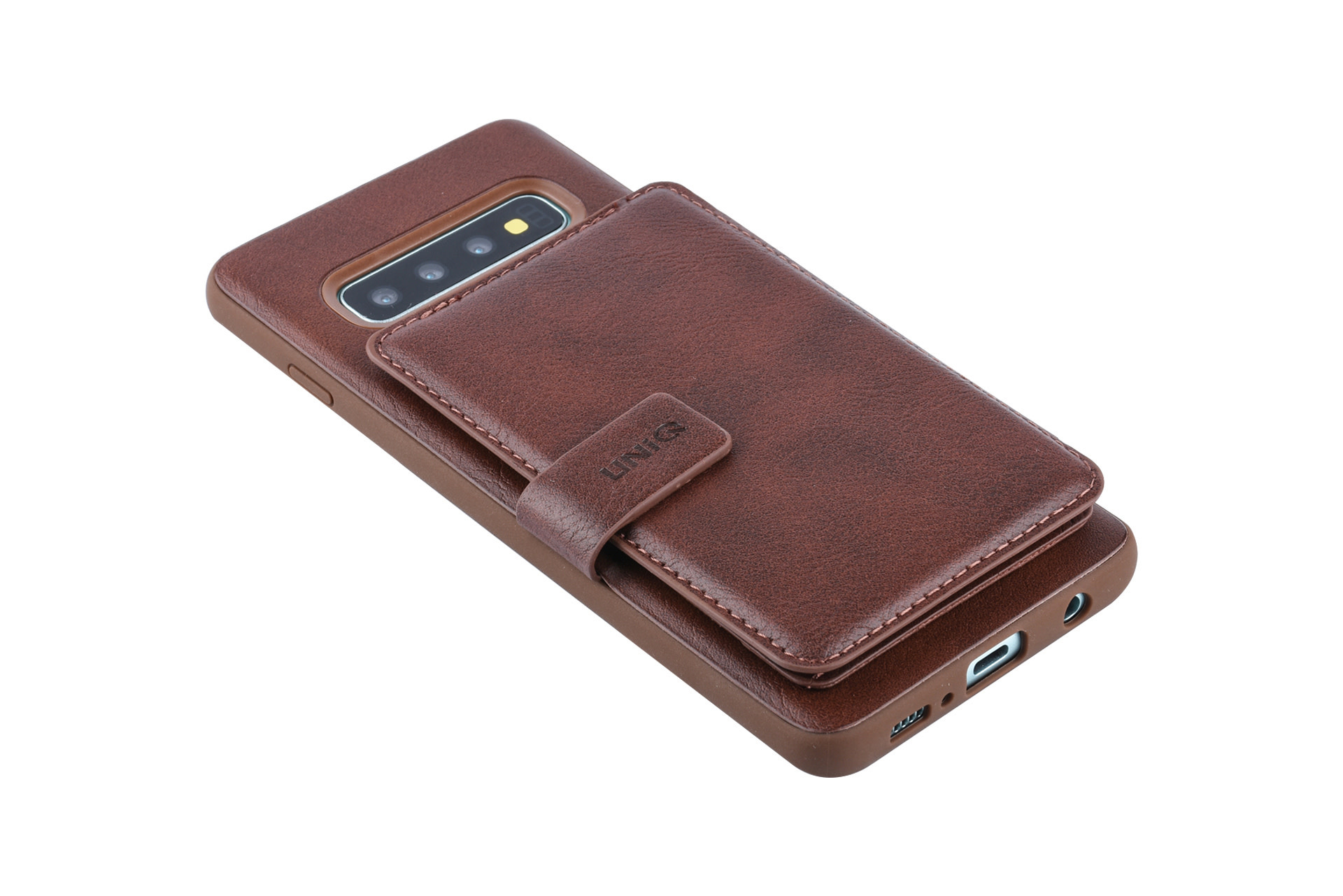 UNIQ Accessory UNIQ Accessory Galaxy S10 Plus Kunstleer Backcover hoesje met clip pasjeshouder - Bruin, foto 4 van 6