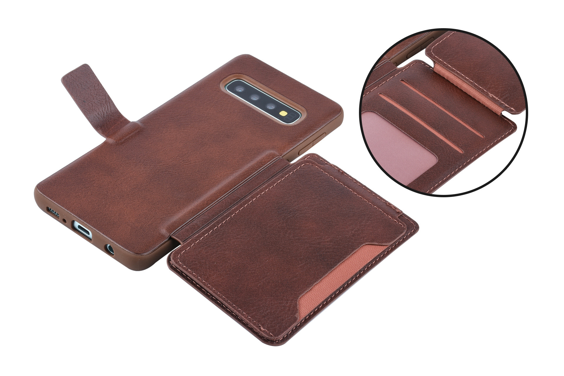 UNIQ Accessory UNIQ Accessory Galaxy S10 Plus Kunstleer Backcover hoesje met clip pasjeshouder - Bruin, foto 6 van 6