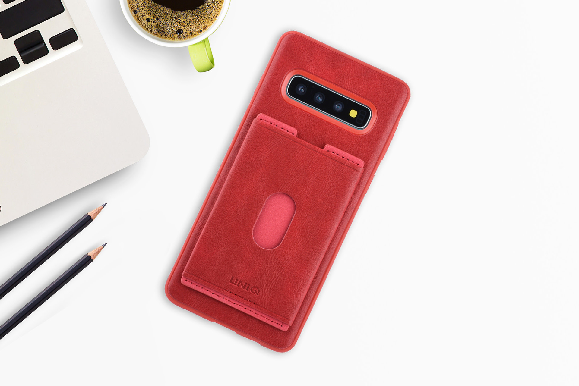 UNIQ Accessory UNIQ Accessory Galaxy S10 Kunstleer Backcover hoesje met portemonnee - Rood