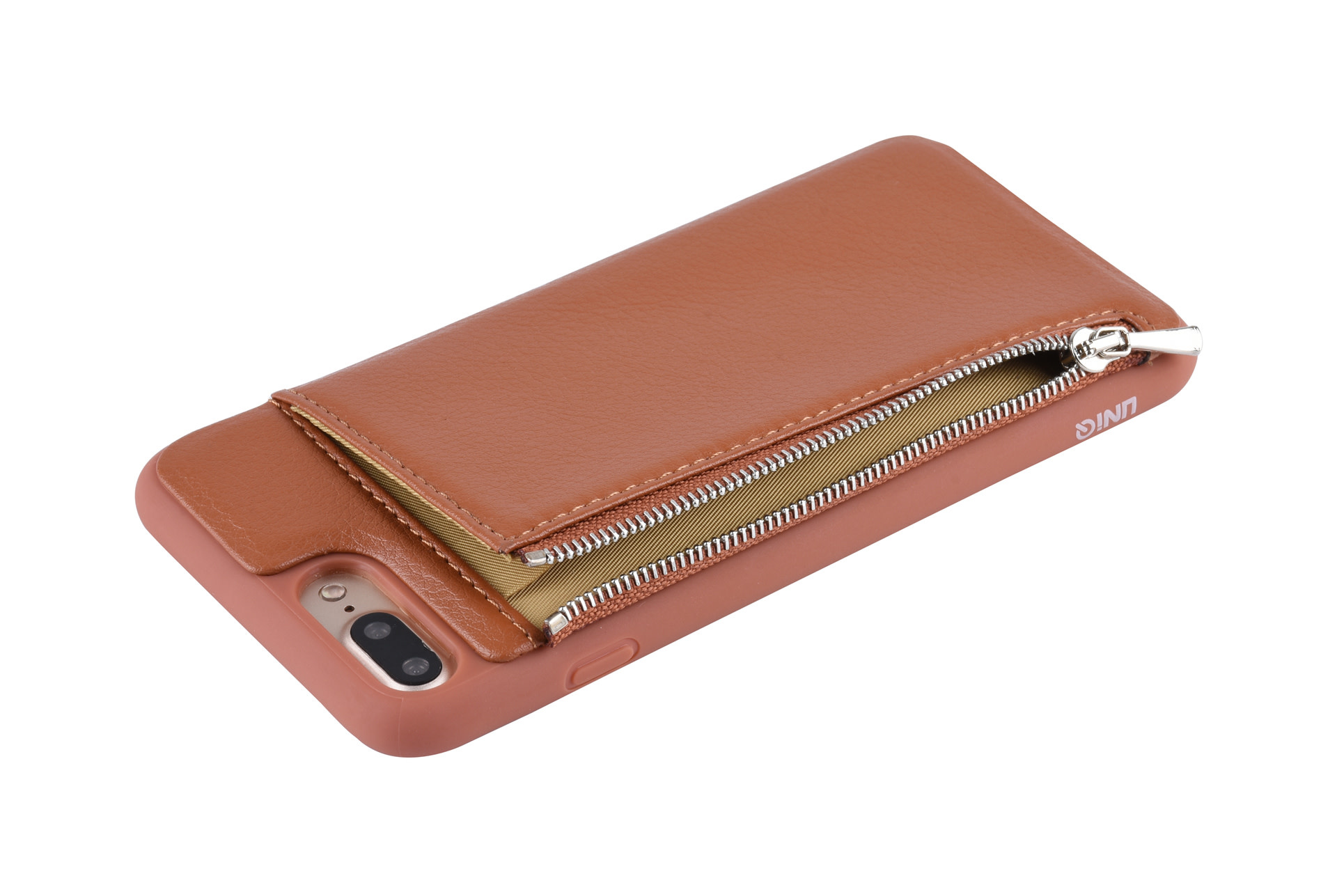UNIQ Accessory UNIQ Accessory iPhone 7-8 Plus Kunstleer Backcover hoesje met rits - Bruin, foto 3 van 6