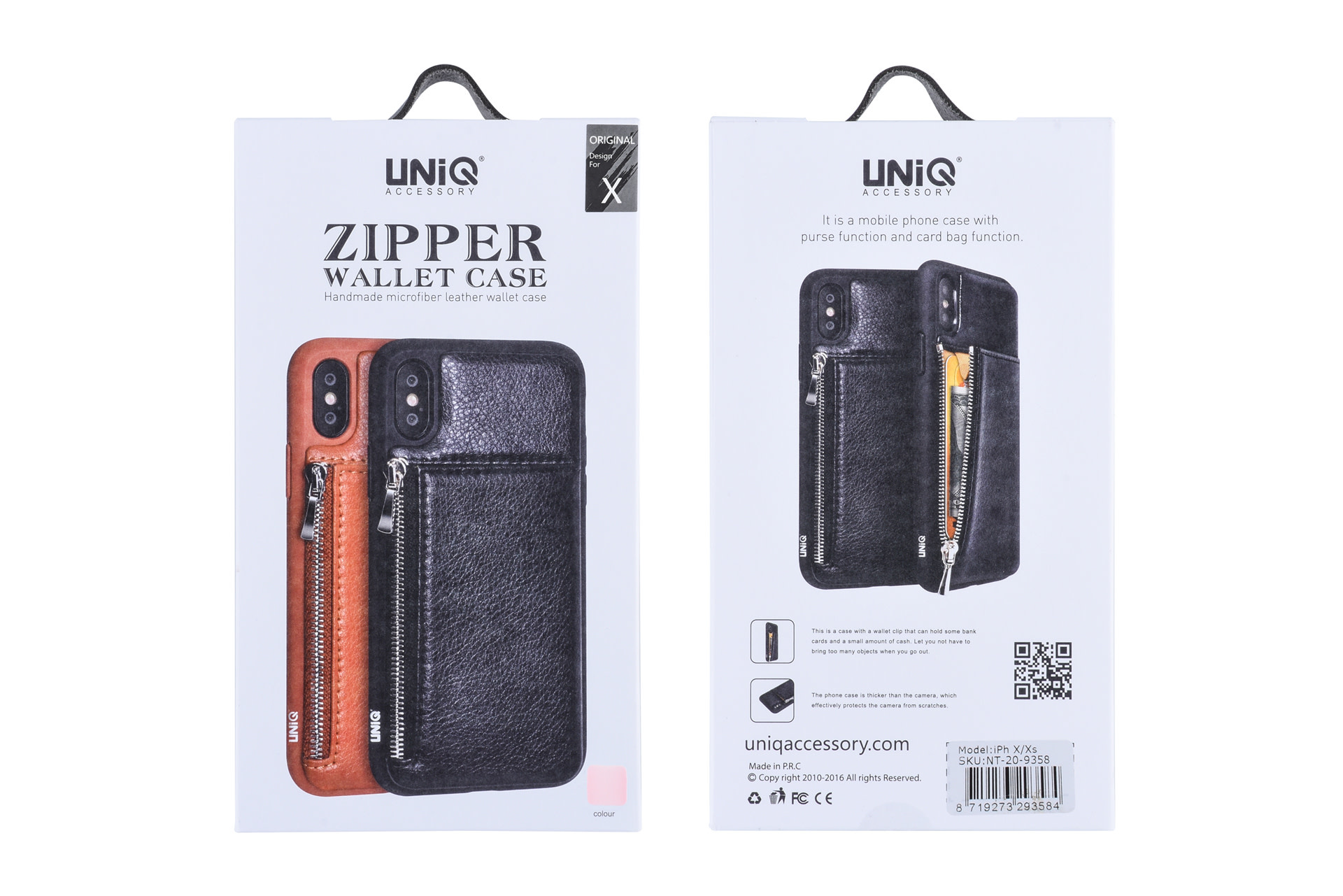 UNIQ Accessory UNIQ Accessory iPhone X-Xs Kunstleer Backcover hoesje met rits - Roze, foto 6 van 6