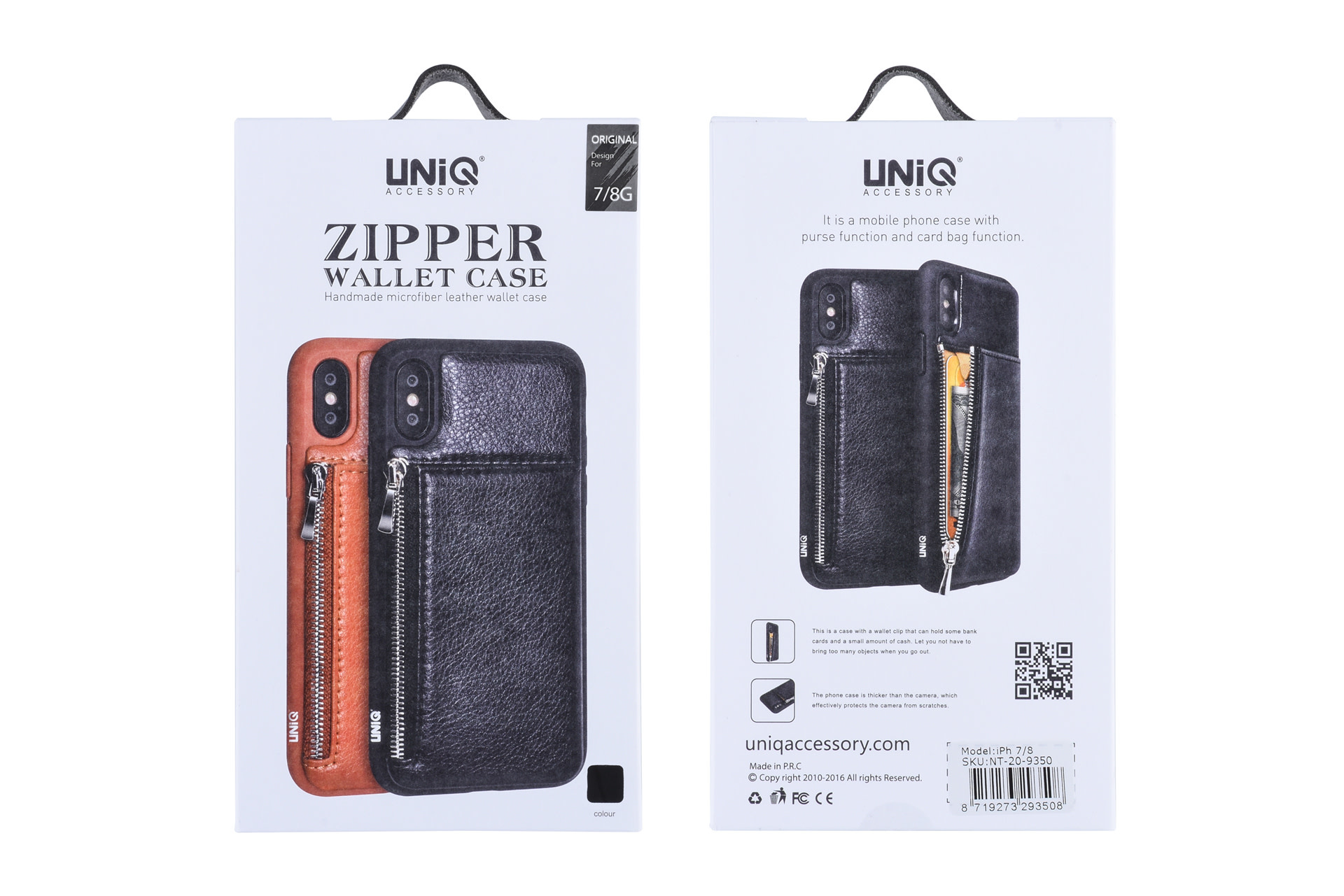 UNIQ Accessory UNIQ Accessory iPhone 7-8 Kunstleer Backcover hoesje met rits - Zwart, foto 6 van 6