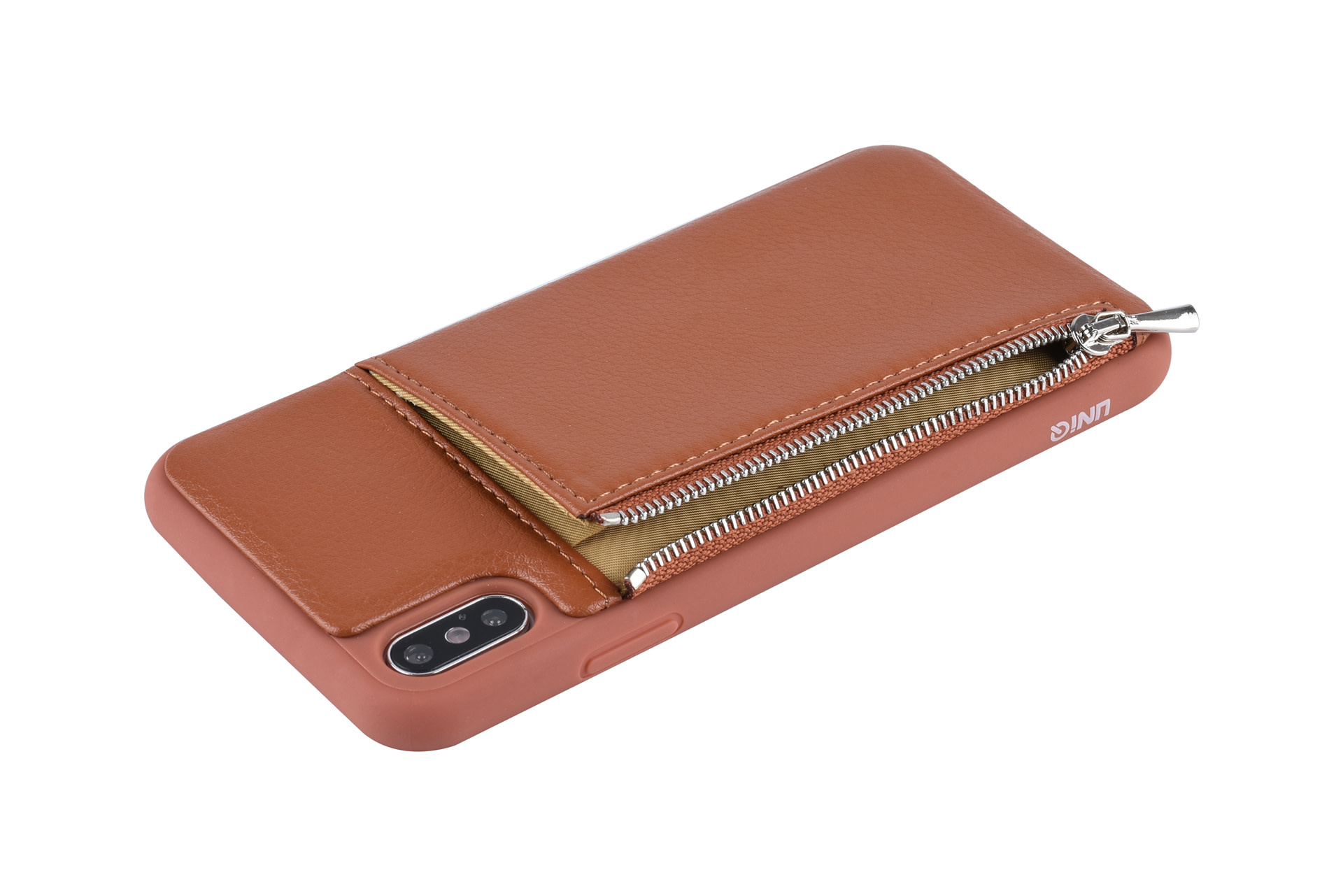 UNIQ Accessory UNIQ Accessory iPhone Xs Max Kunstleer Backcover hoesje met rits - Bruin, foto 6 van 6