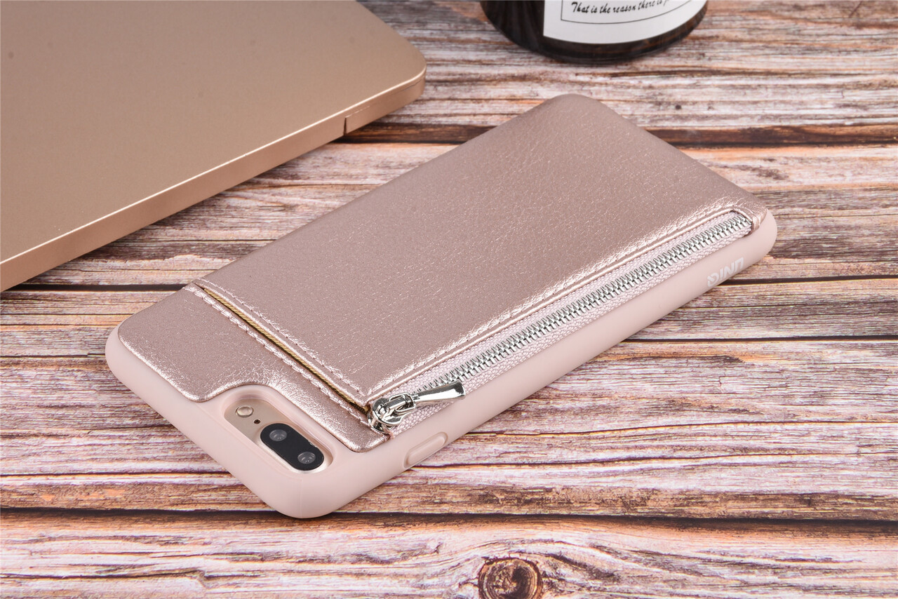 UNIQ Accessory UNIQ Accessory iPhone 7-8 Plus Kunstleer Backcover hoesje met rits - Roze UNIQ Accessory UNIQ Accessory iPhone 7-8 Plus Kunstleer Backcover hoesje met rits - Roze