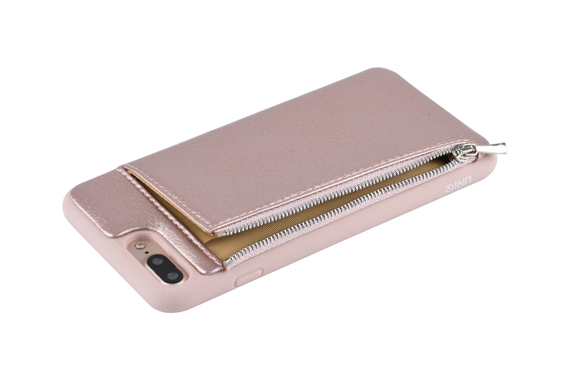 UNIQ Accessory UNIQ Accessory iPhone 7-8 Plus Kunstleer Backcover hoesje met rits - Roze, foto 3 van 6