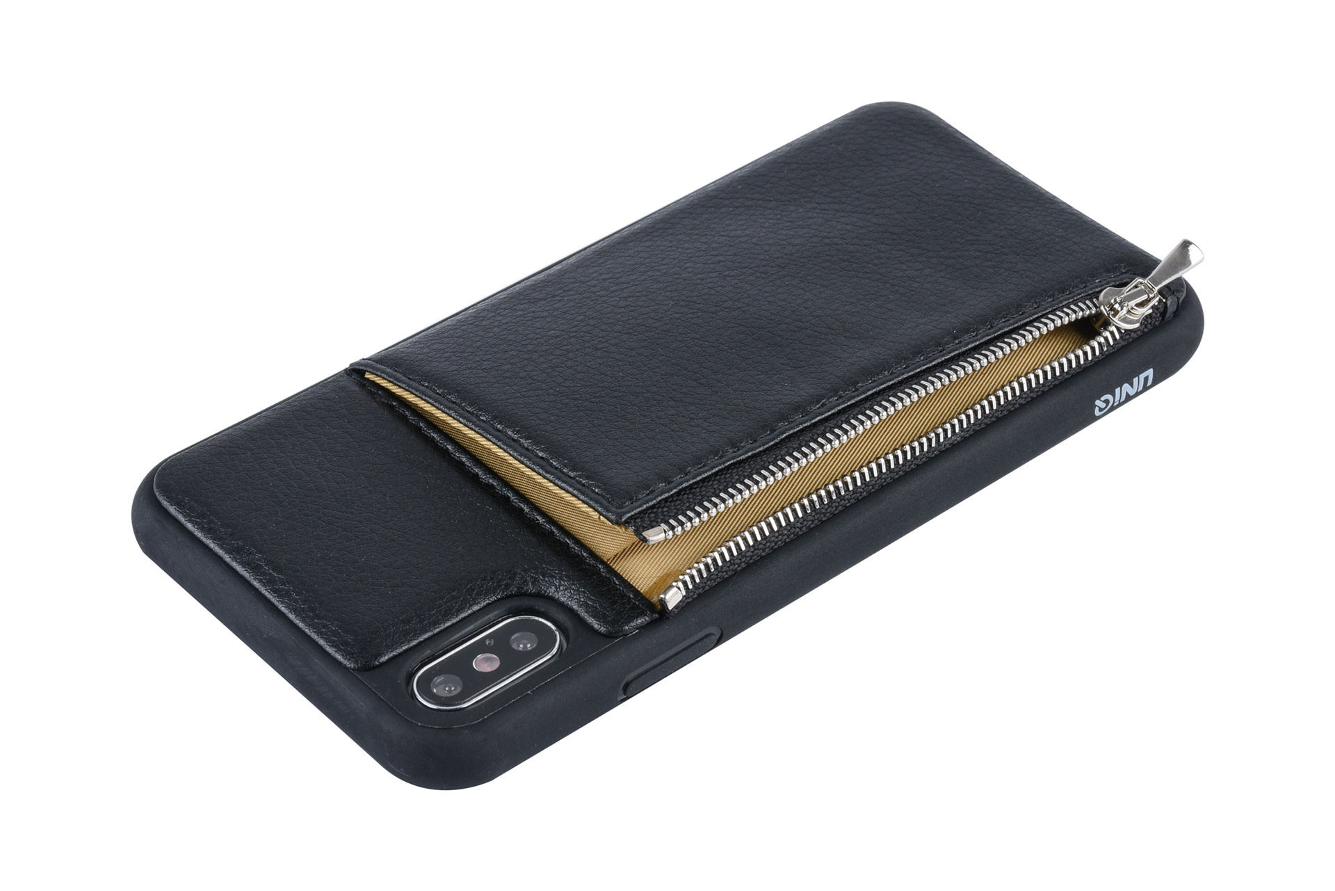 UNIQ Accessory UNIQ Accessory iPhone Xs Max Kunstleer Backcover hoesje met rits - Zwart, foto 5 van 6