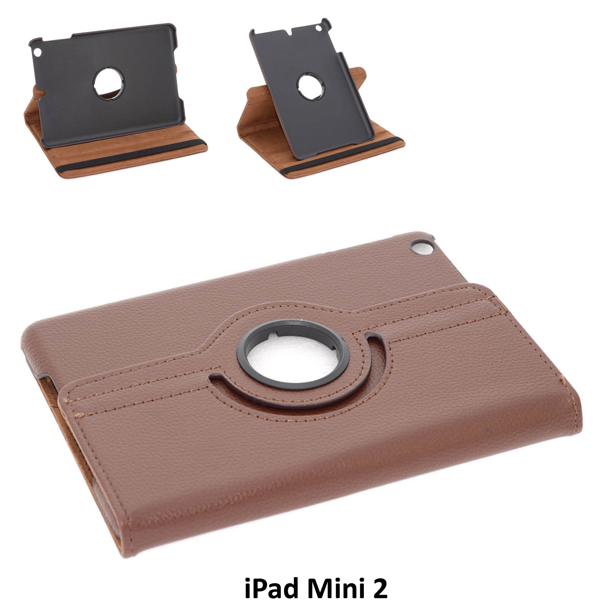 Apple iPad Mini 2-3 Bruin 360 graden draaibare hoes - Book Case Tablethoes, foto 2 van 5