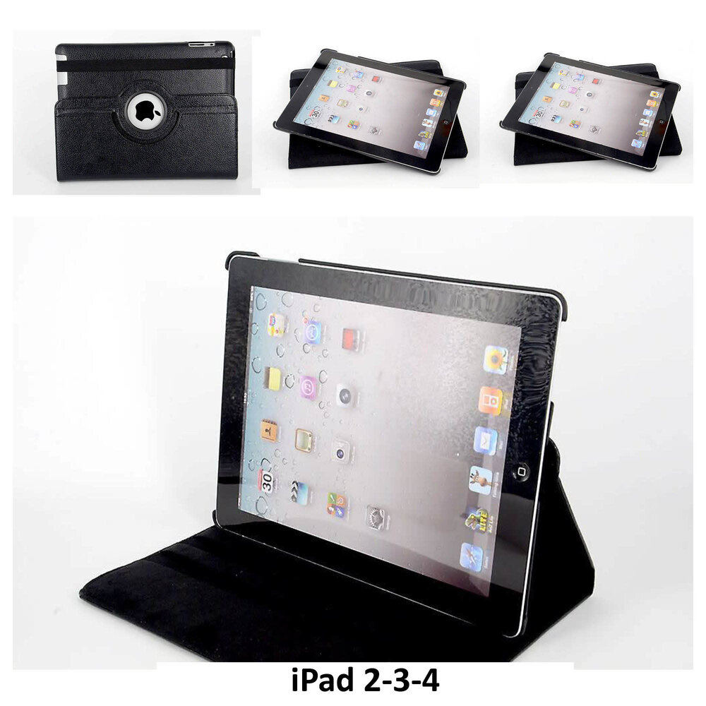 Apple iPad 2-3-4 Zwart Draaibaar Book Case Tablethoes Apple iPad 2-3-4 Zwart Draaibaar Book Case Tablethoes