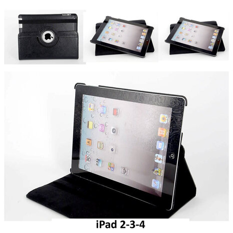 Apple iPad 2-3-4 Zwart Draaibaar Book Case Tablethoes Apple iPad 2-3-4 Zwart Draaibaar Book Case Tablethoes
