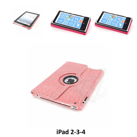 Apple iPad 2-3-4 Roze 360 graden draaibare hoes - Book Case Tablethoes