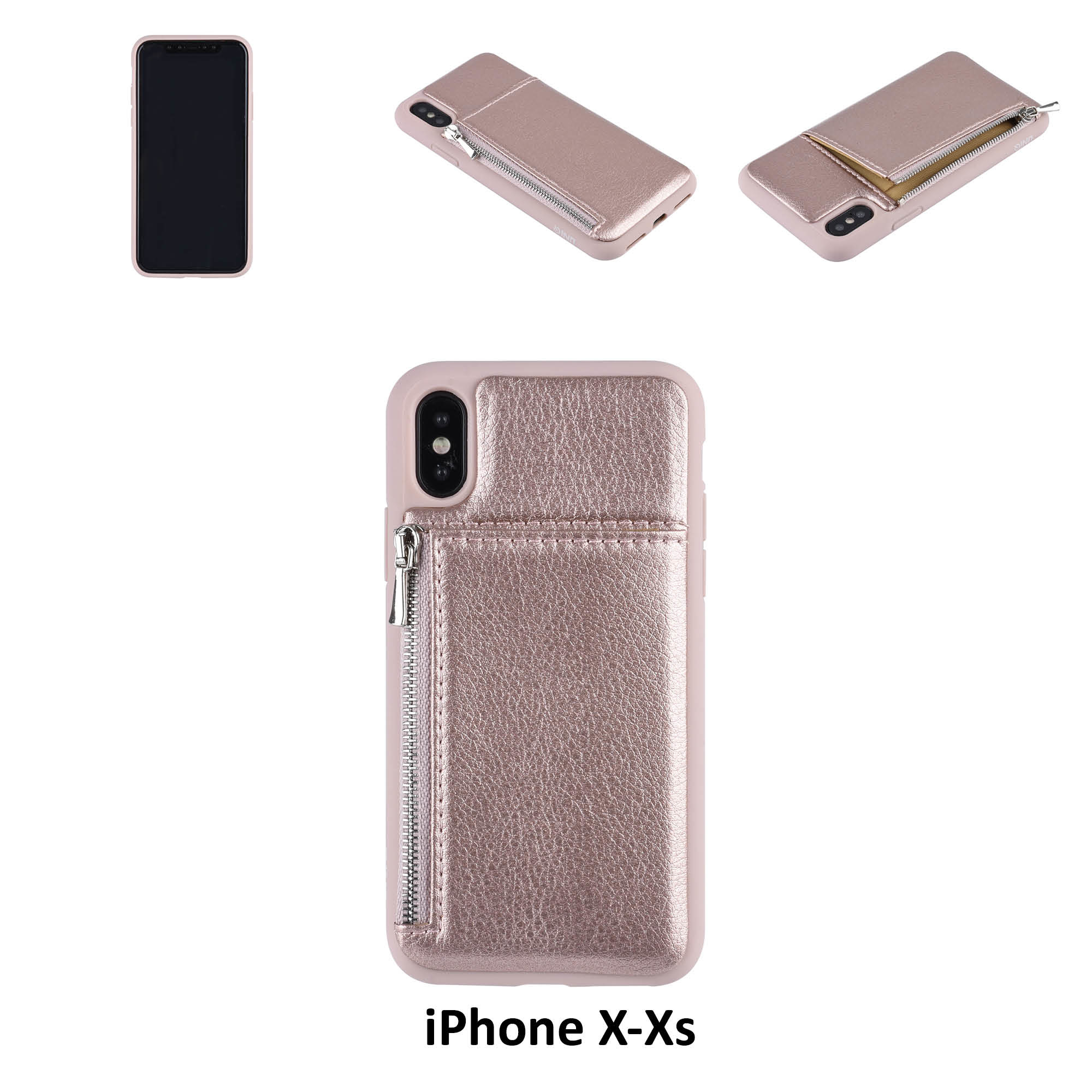 UNIQ Accessory UNIQ Accessory iPhone X-Xs Kunstleer Backcover hoesje met rits - Roze