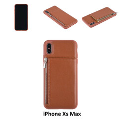 UNIQ Accessory iPhone Xs Max Kunstleer Backcover hoesje met rits - Bruin