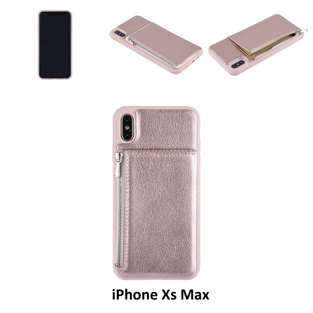 UNIQ Accessory UNIQ Accessory iPhone Xs Max Kunstleer Backcover hoesje met rits - Roze UNIQ Accessory UNIQ Accessory iPhone Xs Max Kunstleer Backcover hoesje met rits - Roze