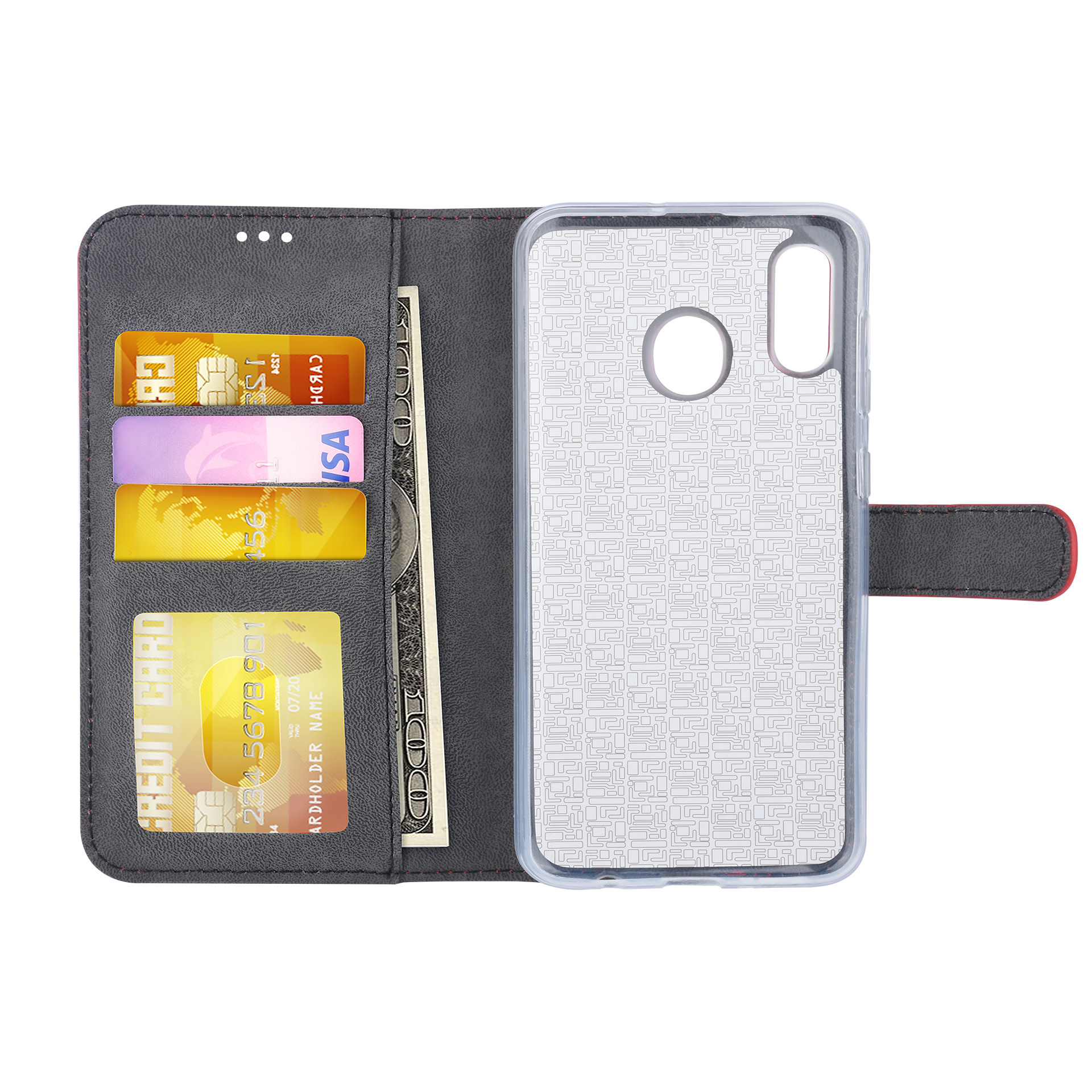 Rood hoesje Samsung Galaxy A20 Book Case - Pasjeshouder - Magneetsluiting (A205F), foto 6 van 6