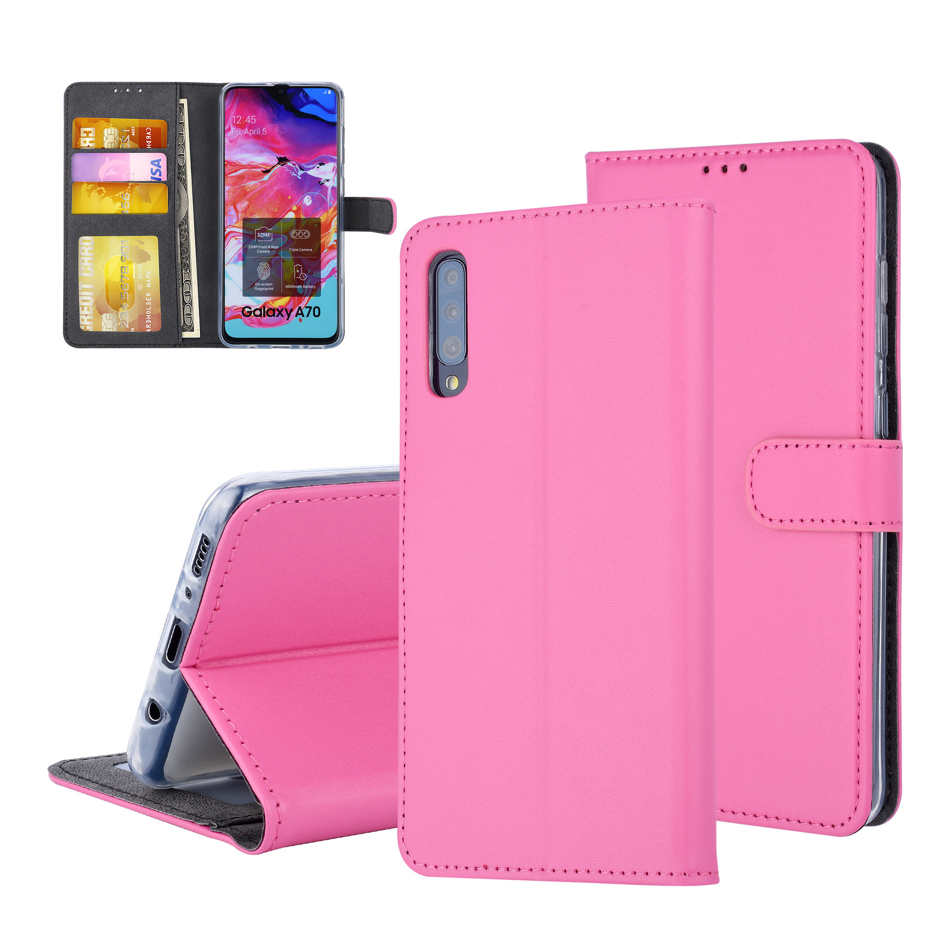 Felroze Book Case voor Samsung Galaxy A70 - Pasjeshouder - Magneetsluiting (A705F)