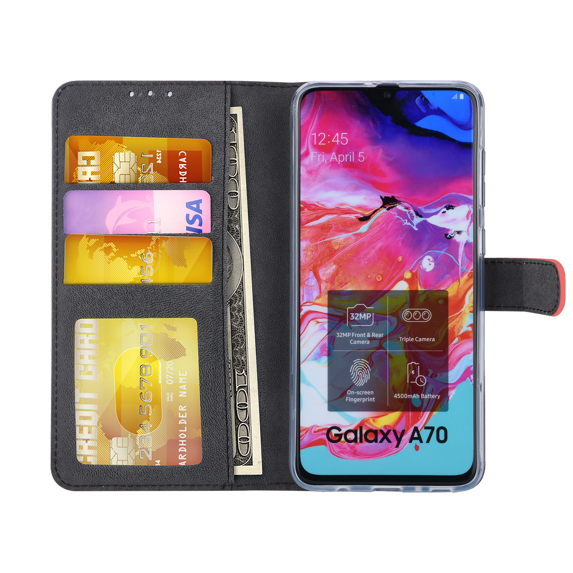 Samsung Galaxy A70 Book Case hoesje - Rood - Pasjeshouder - Magneetsluiting (A705F), foto 6 van 6