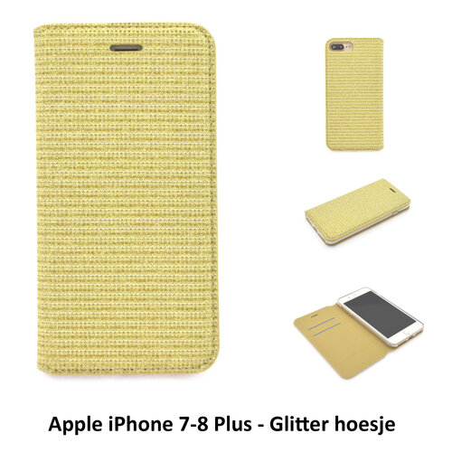 iPhone 7 Plus- iPhone 8 Plus Book Case hoesje - Goud - Pasjeshouder - Magneetsluiting