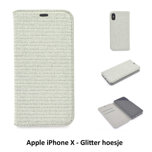 Zilver hoesje voor de iPhone X-Xs - Book Case - Pasjeshouder - Magneetsluiting