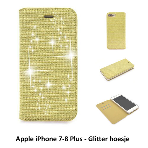 iPhone 7 Plus- iPhone 8 Plus Book Case hoesje - Goud - Pasjeshouder - Magneetsluiting