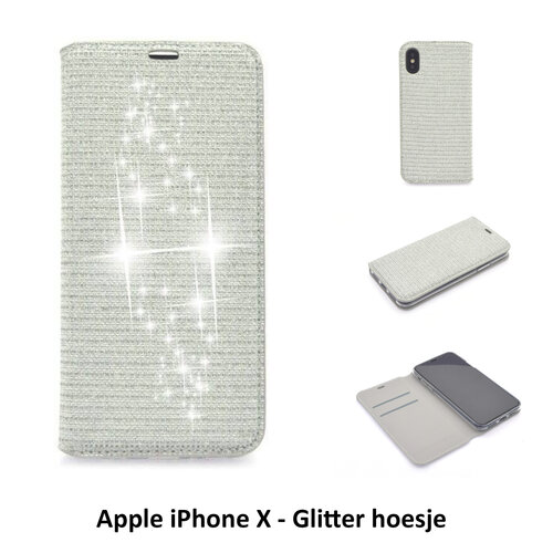 Zilver hoesje voor de iPhone X-Xs - Book Case - Pasjeshouder - Magneetsluiting