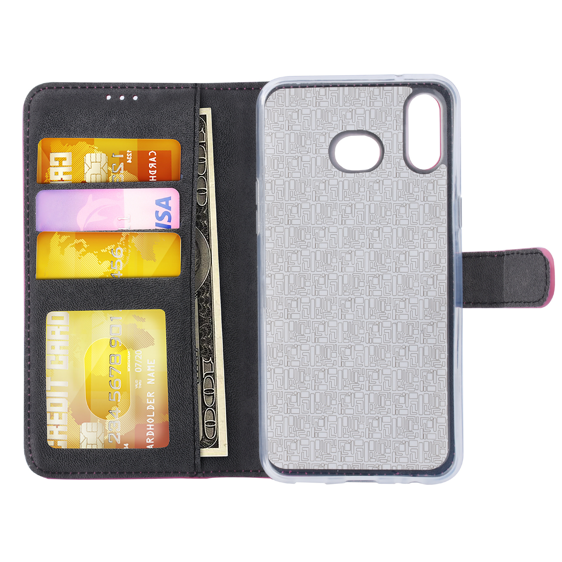 Felroze hoesje Samsung Galaxy A6s - Book Case - Pasjeshouder - Magneetsluiting, foto 2 van 6