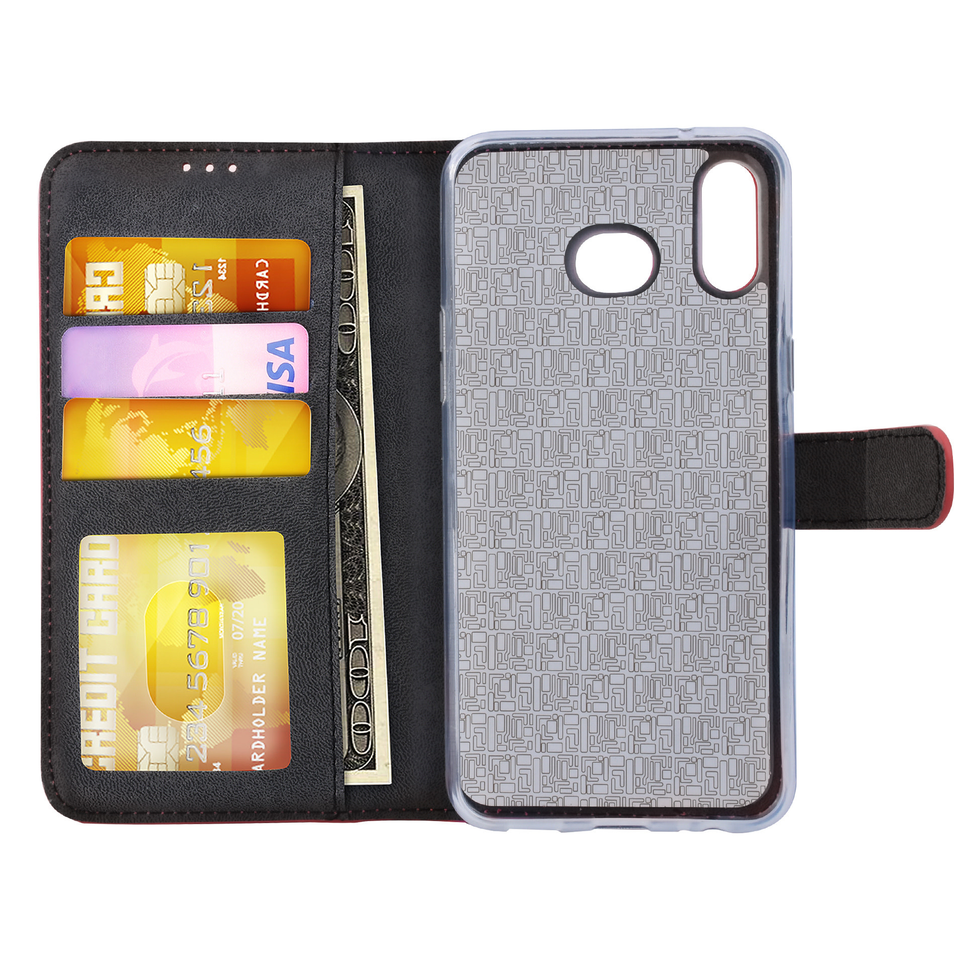 Rood hoesje Samsung Galaxy A6s - Book Case - Pasjeshouder - Magneetsluiting, foto 4 van 6