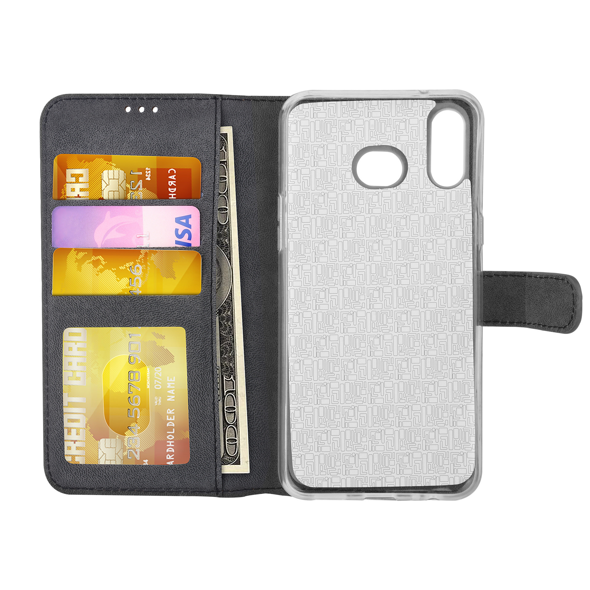 Zwart hoesje Samsung Galaxy A6s - Book Case - Pasjeshouder - Magneetsluiting, foto 2 van 6