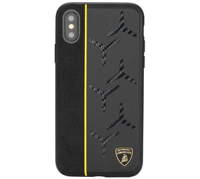 Lamborghini Lamborghini backcover hoesje Alcantara Apple iPhone Xs Max Geel - Genuine Leather - Echt leer Lamborghini Lamborghini backcover hoesje Alcantara Apple iPhone Xs Max Geel - Genuine Leather - Echt leer