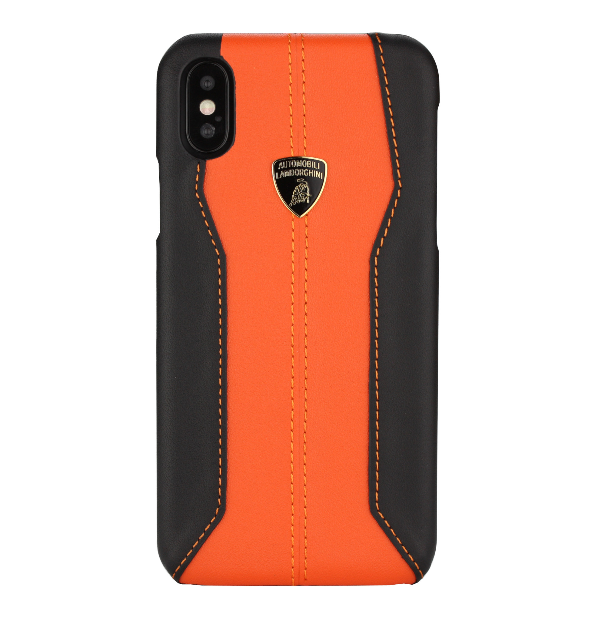 Lamborghini Lamborghini backcover hoesje D1 Serie Apple iPhone Xs Max Oranje - Genuine Leather - Echt leer