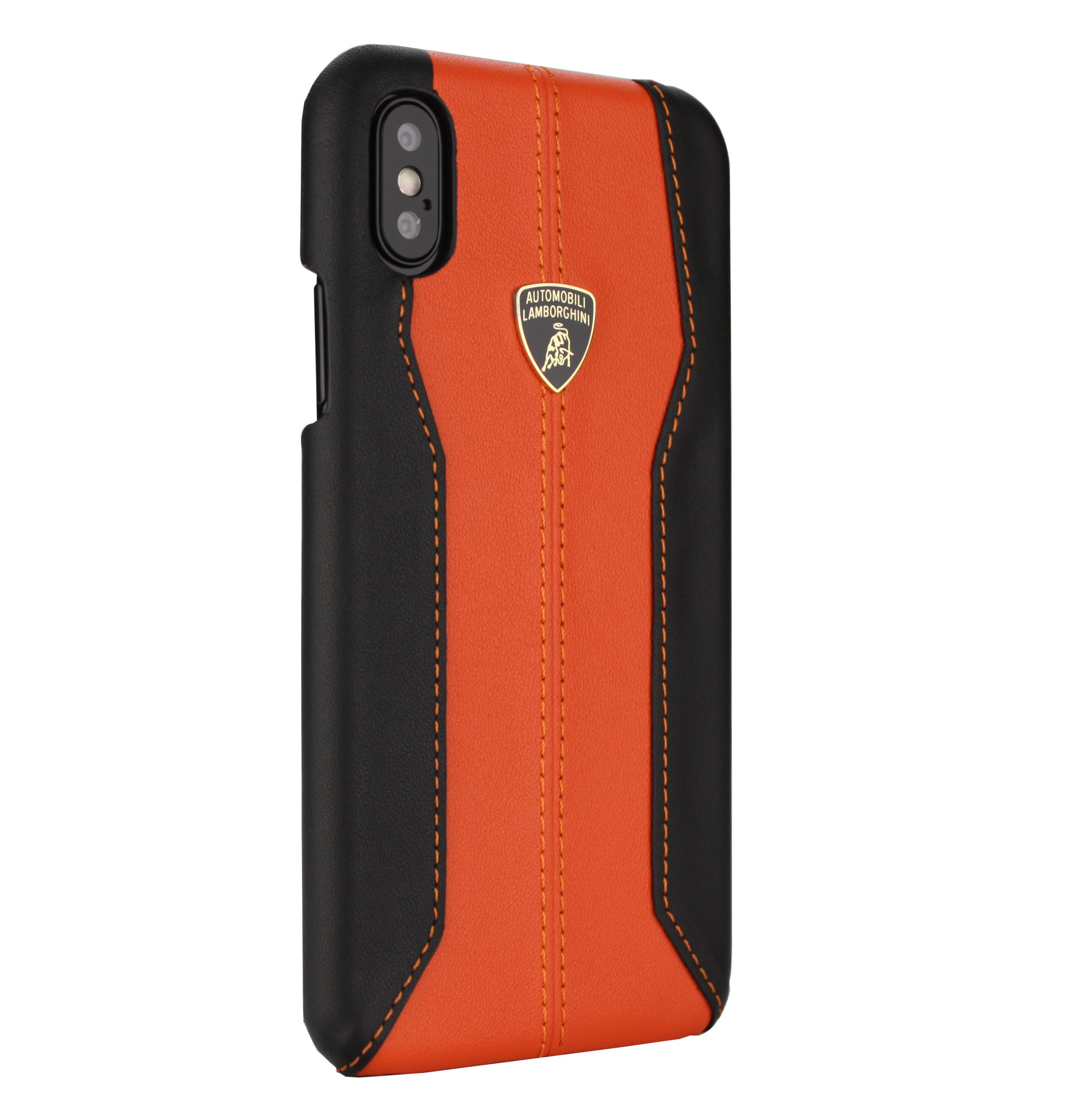 Lamborghini Lamborghini backcover hoesje D1 Serie Apple iPhone Xs Max Oranje - Genuine Leather - Echt leer, foto 3 van 3