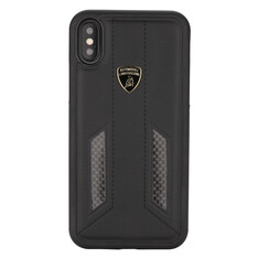 Lamborghini Back-Cover hul Apple iPhone Xs Max D6 Serie Schwarz -Genuine Leather - Echt leer