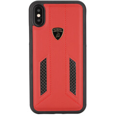 Lamborghini back cover coque Apple iPhone Xs Max D6 Serie Rouge - Genuine Leather