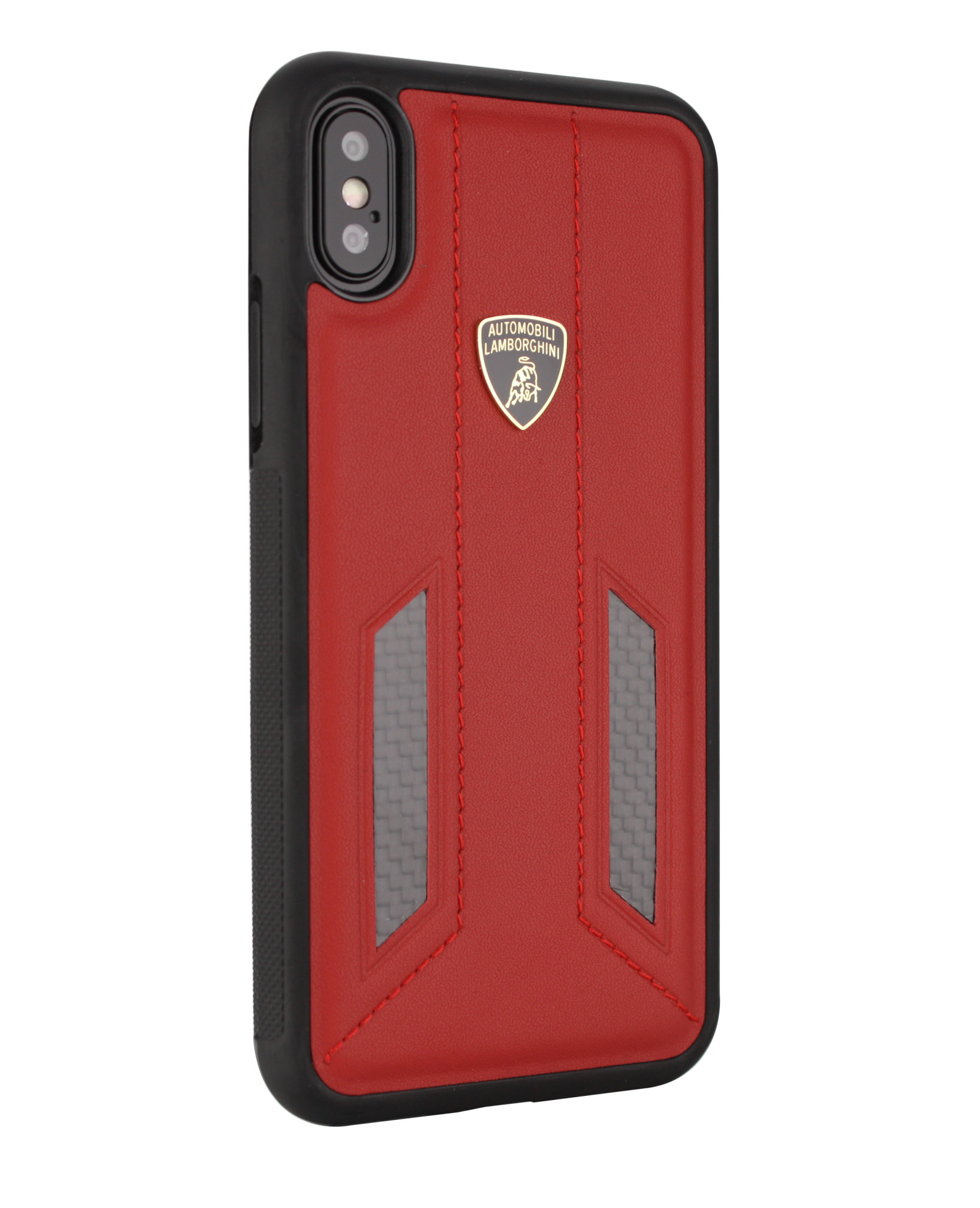 Lamborghini Lamborghini backcover hoesje D6 Serie Apple iPhone Xs Max Rood - Genuine Leather - Echt leer, foto 2 van 3
