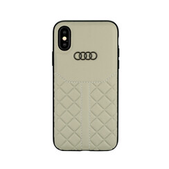 Audi Back-Cover hul Apple iPhone Xs Max Q8 Serie Beige -Genuine Leather - Echt leer