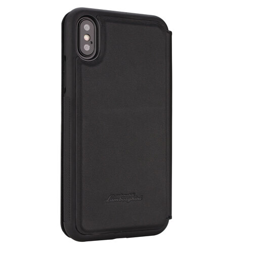 Lamborghini Lamborghini Book-Case hul Apple iPhone X-Xs D6 Serie Schwarz -Genuine Leather - Echt leer