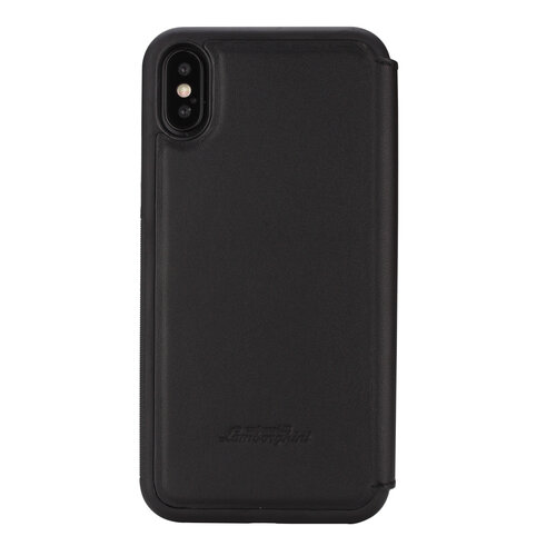 Lamborghini Lamborghini Book-Case hul Apple iPhone X-Xs D6 Serie Schwarz -Genuine Leather - Echt leer