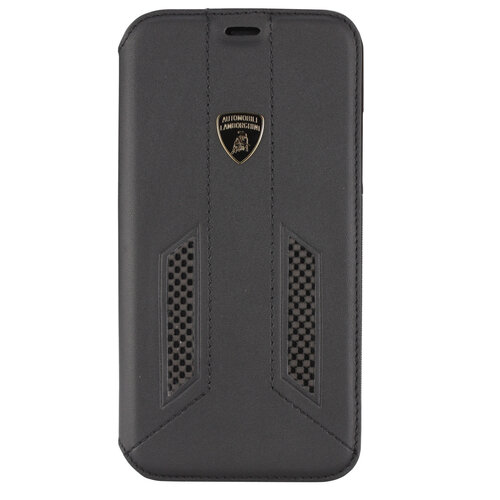 Lamborghini Lamborghini Huracan Zwart hoesje iPhone X-Xs - Book Case - Echt leer - D6 Serie