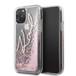 Karl Lagerfeld iPhone 11 Pro Rose Gold Backcover hoesje Glitter - Signature - KLHCN58TRKSRG
