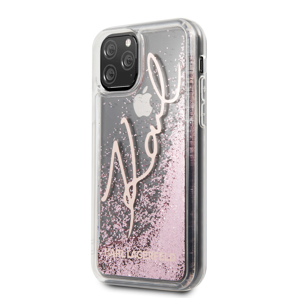 Karl Lagerfeld Karl Lagerfeld iPhone 11 Pro Rose Gold Backcover hoesje Glitter - Signature - KLHCN58TRKSRG Karl Lagerfeld Karl Lagerfeld iPhone 11 Pro Rose Gold Backcover hoesje Glitter - Signature - KLHCN58TRKSRG