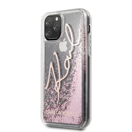 Karl Lagerfeld Karl Lagerfeld iPhone 11 Pro Rose Gold Backcover hoesje Glitter - Signature - KLHCN58TRKSRG Karl Lagerfeld Karl Lagerfeld iPhone 11 Pro Rose Gold Backcover hoesje Glitter - Signature - KLHCN58TRKSRG