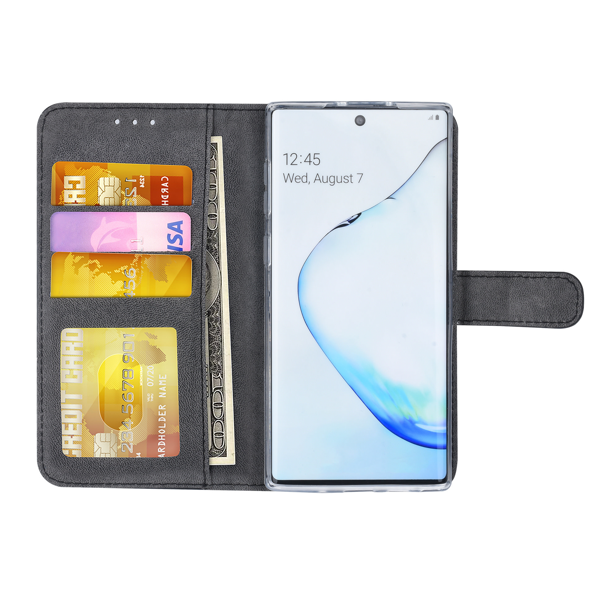 Zwart hoesje Samsung Galaxy Note 10 - Book Case - Pasjeshouder - Magneetsluiting (N970F), foto 4 van 6